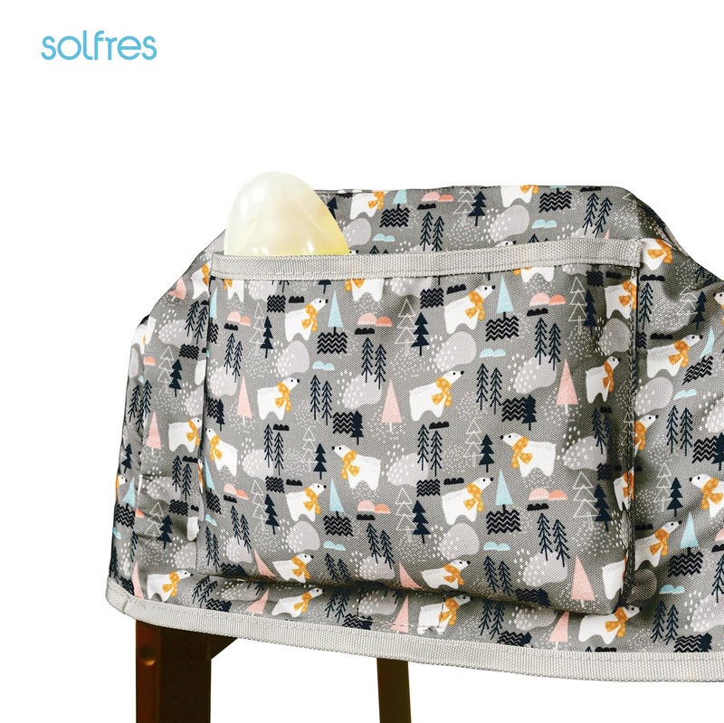 Solfres Dual-Belt Baby High Chair Cover, Upgrade Version, for Wooden or Restaurant High Chair, Sturdy and Robust Material, Waterproof Washable Stain and Slip Resistant, Gray Polar Bear - Image 5